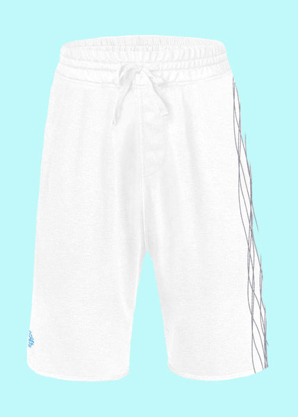 White pants with black stripes on a white background
